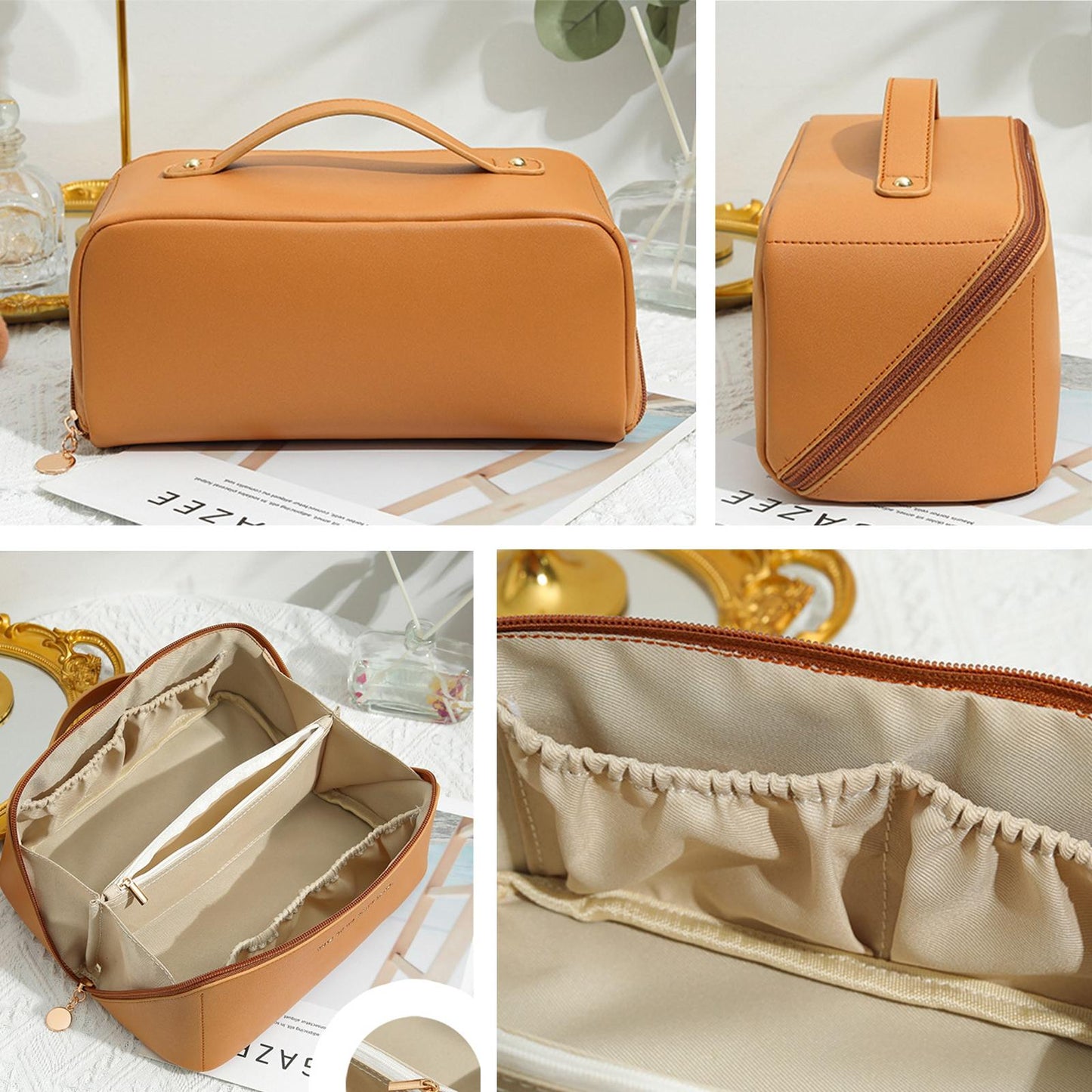 Portable Makeup Bag Opens Flat, Large-Capacity Travel Cosmetic Bag