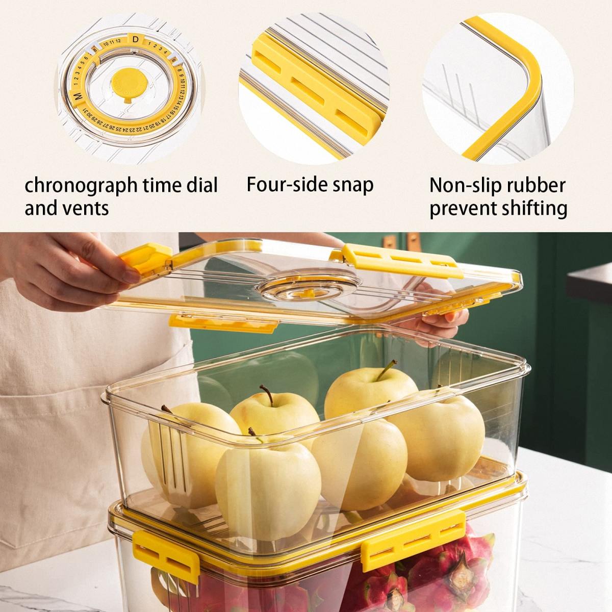 Timed Fridge Organizer With Lid For Fruit, Meat, Vegetables