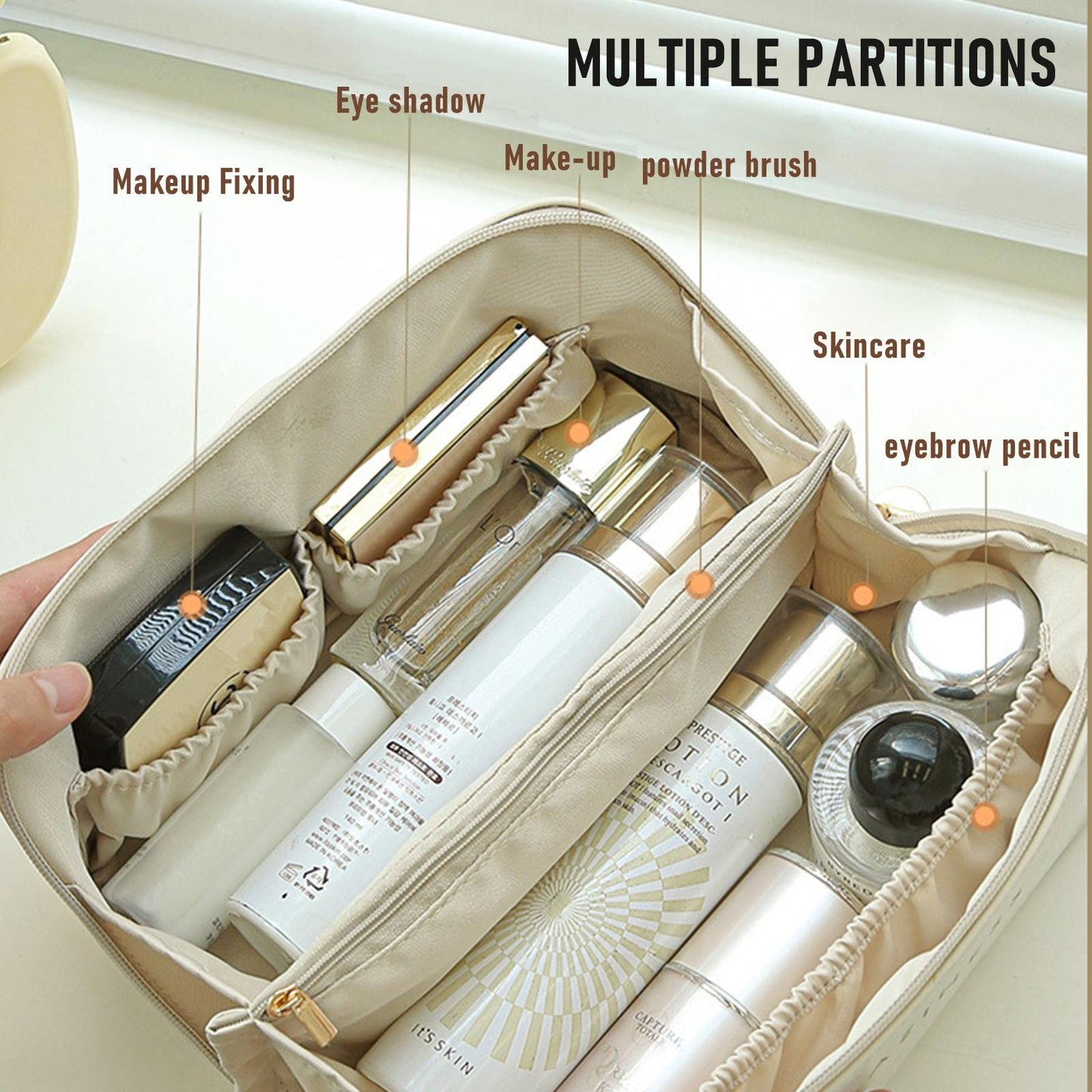 Portable Makeup Bag Opens Flat, Large-Capacity Travel Cosmetic Bag