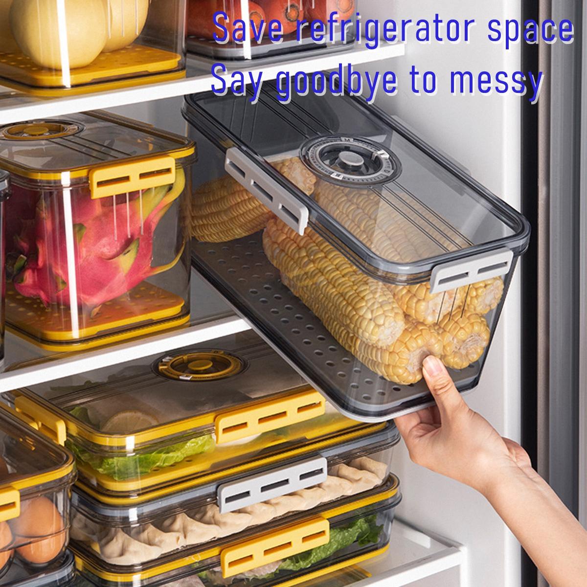 Timed Fridge Organizer With Lid For Fruit, Meat, Vegetables