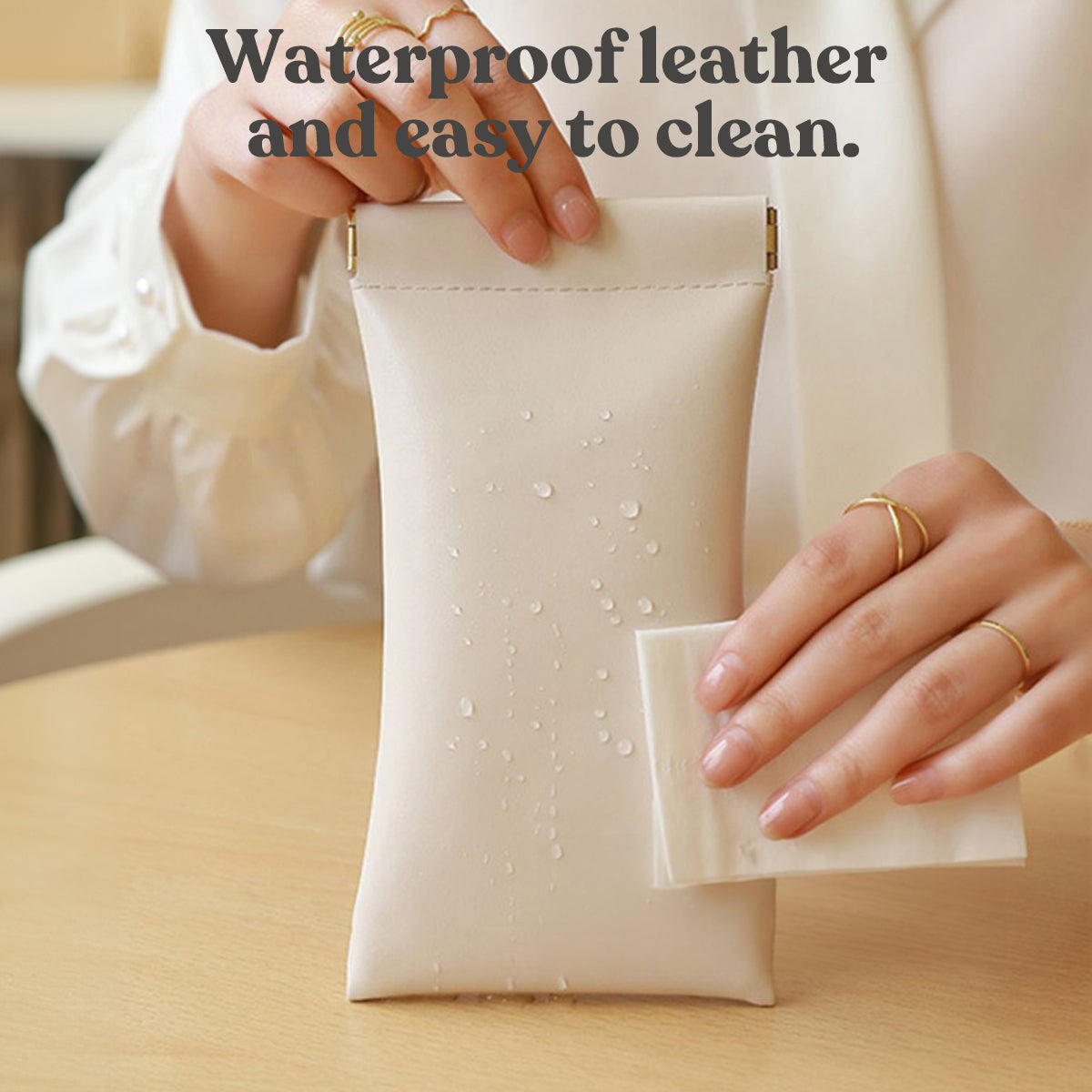 Portable Small Makeup Bag No Zipper Self-Closing, Leather Sunglasses Bag