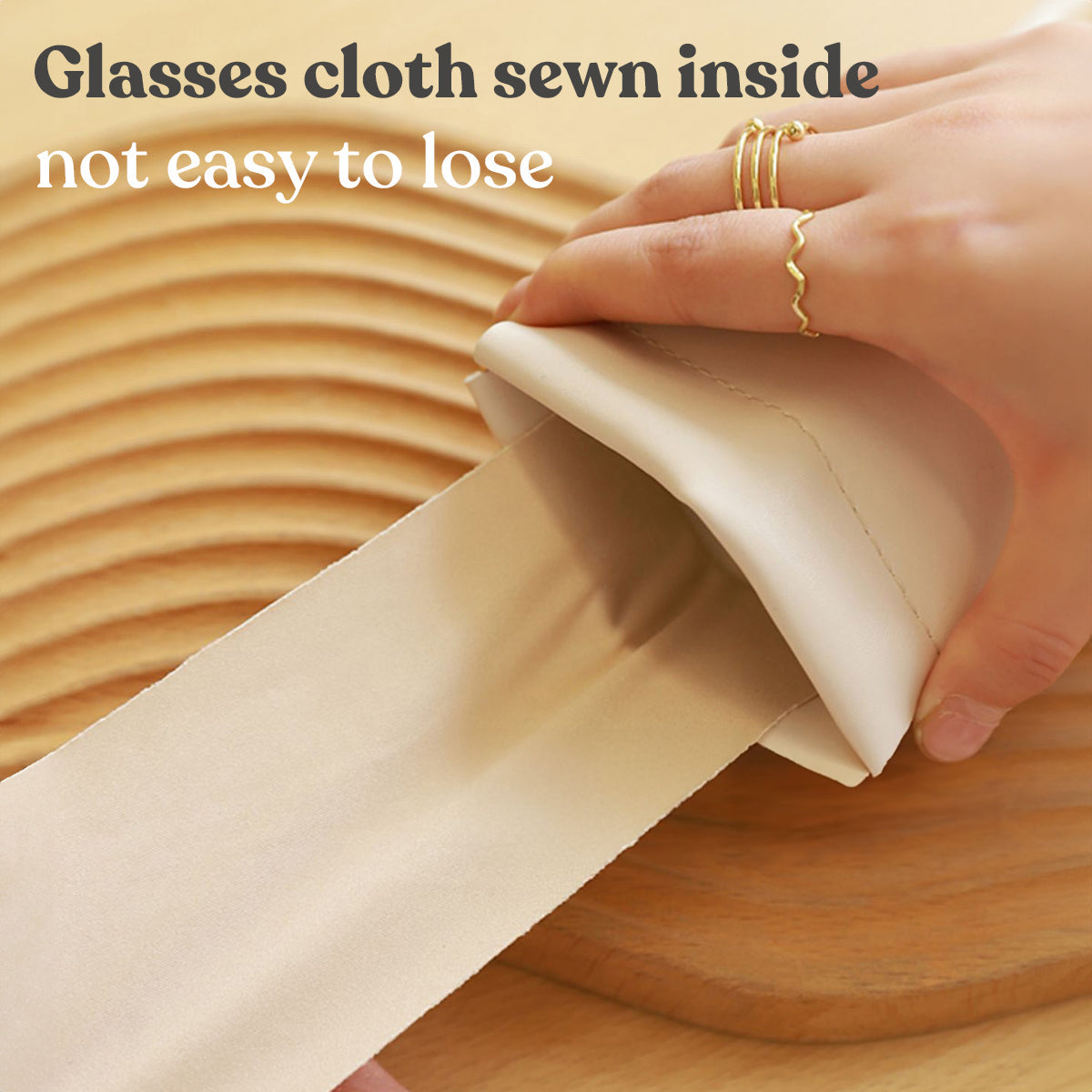 Portable Small Makeup Bag No Zipper Self-Closing, Leather Sunglasses Bag