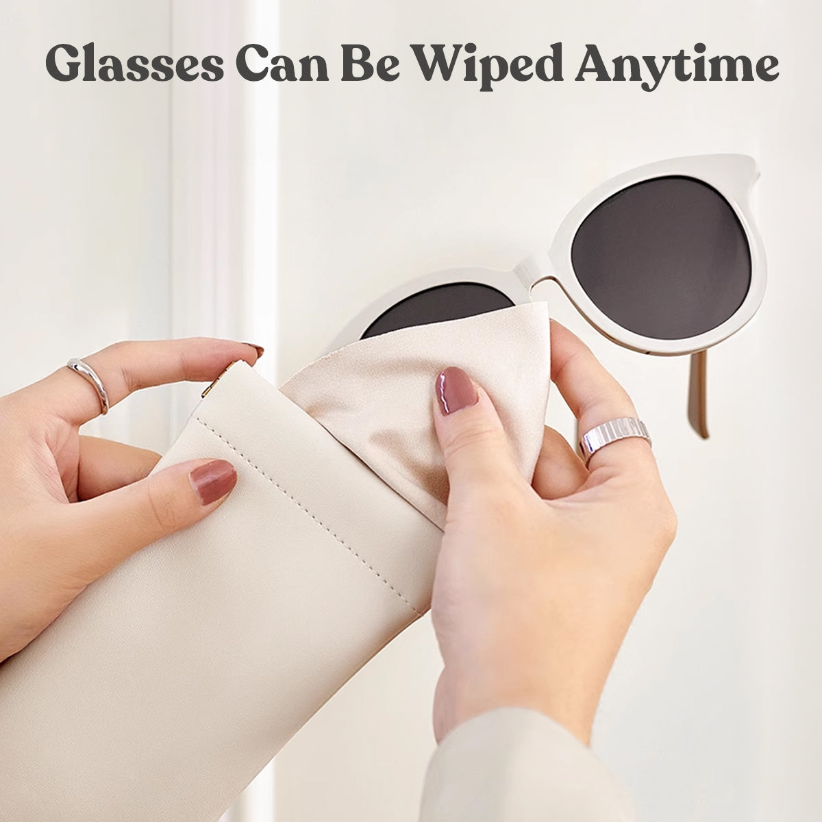 Portable Small Makeup Bag No Zipper Self-Closing, Leather Sunglasses Bag