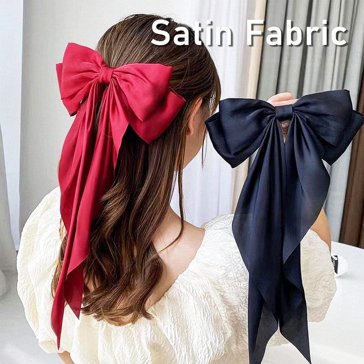 6pcs Satin Hair Bows for Women, Big Ribbon Bowknot Hairpins for Girls