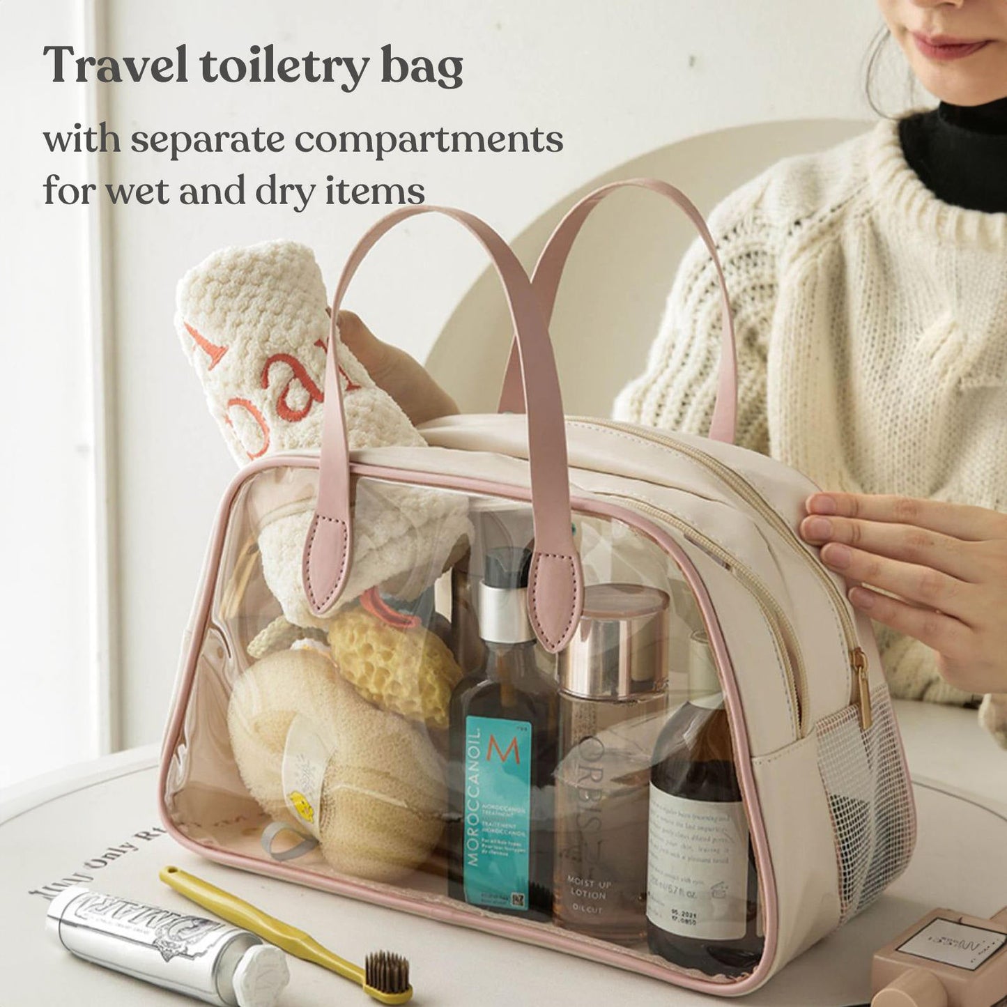 Translucent Waterproof Toiletries Bag: Organize with Wet Dry Separation