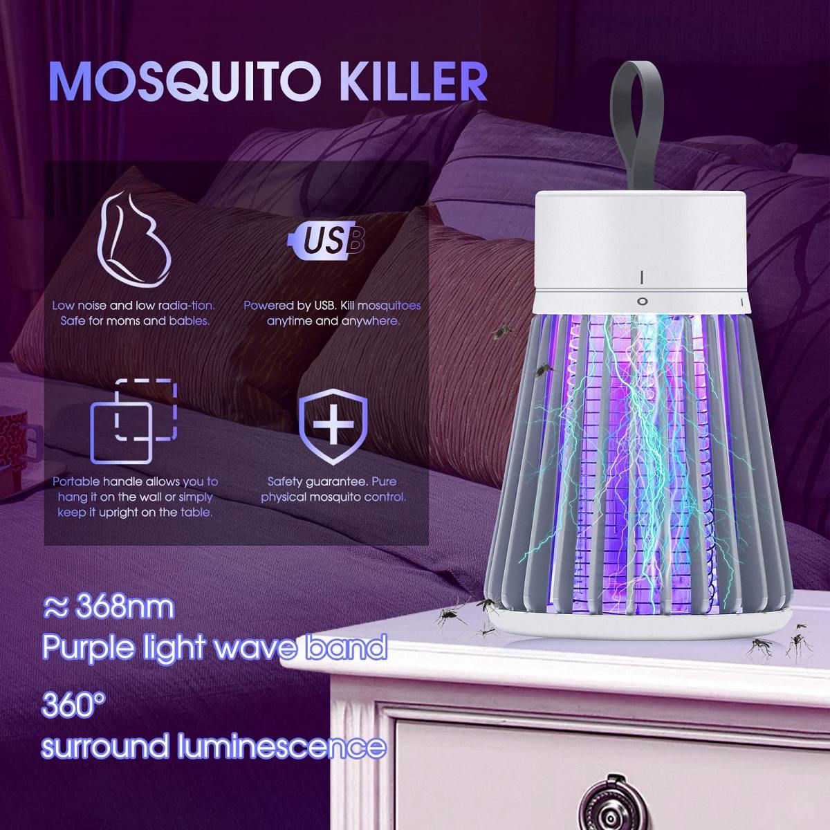 Rechargeable Mosquito Killer Indoor Electric Fly Trap with Light