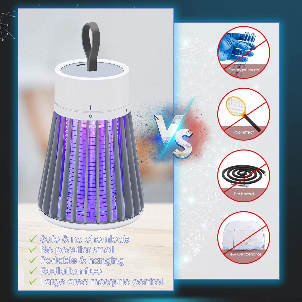 Rechargeable Mosquito Killer Indoor Electric Fly Trap with Light