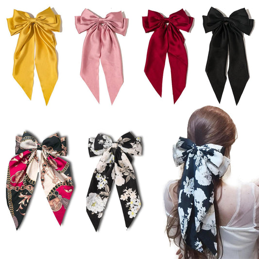 6pcs Satin Hair Bows for Women, Big Ribbon Bowknot Hairpins for Girls