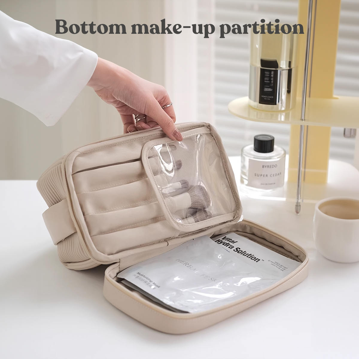 Cream Toast Organizer Makeup Bag, Dry and Wet Separation