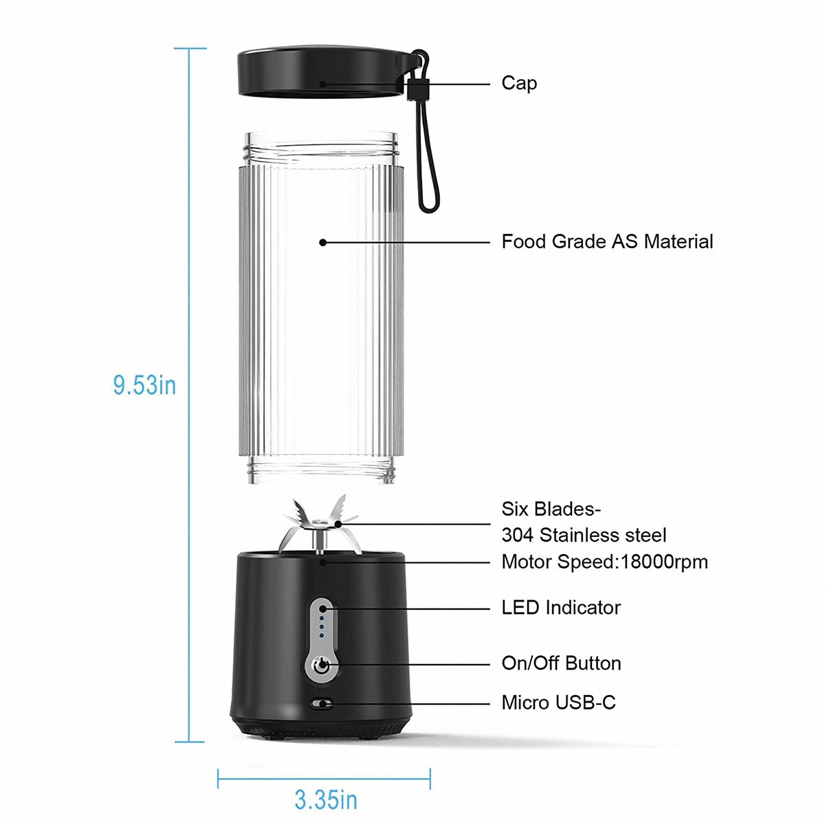 Portable Blender USB Rechargeable 4000mAh