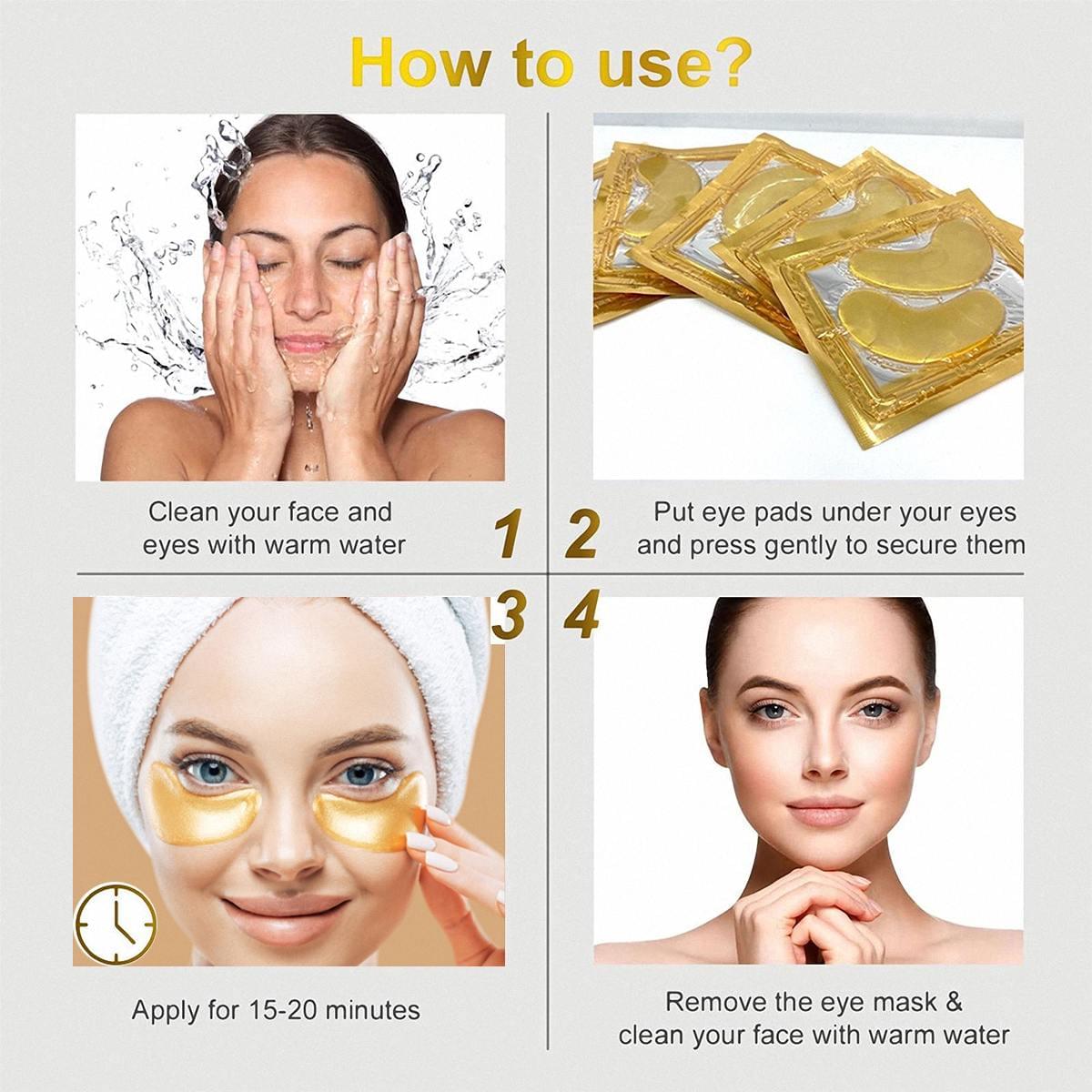 24K Gold Eye Mask- 20 Pairs - Puffy Eyes and Dark Circles Treatments