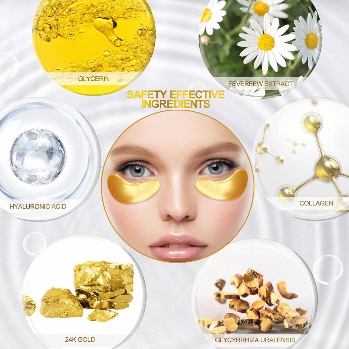 24K Gold Eye Mask- 20 Pairs - Puffy Eyes and Dark Circles Treatments