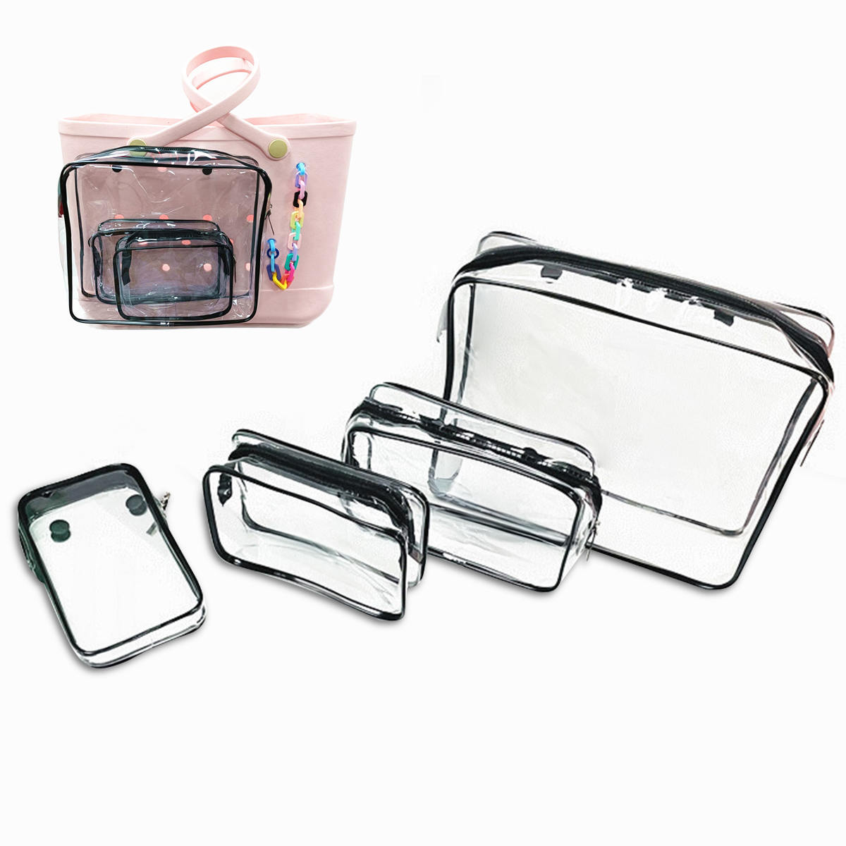 Clear Zipper Accessories Bag for BOGG Beach Tote Bag (3 Pack)